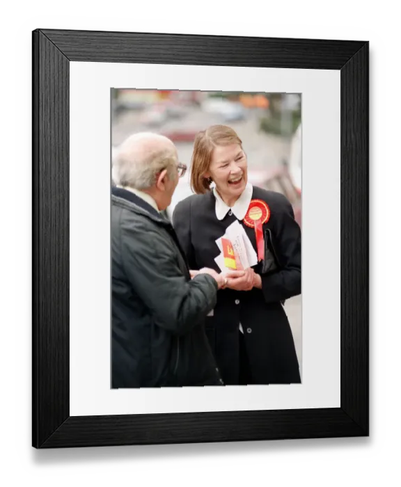 Framed Print : Actress and Labour candidate Glenda Jackson, election canvassing. 20th March 1992 Framed Print : Actress and Labour candidate Glenda Jackson, election canvassing. 20th March 1992