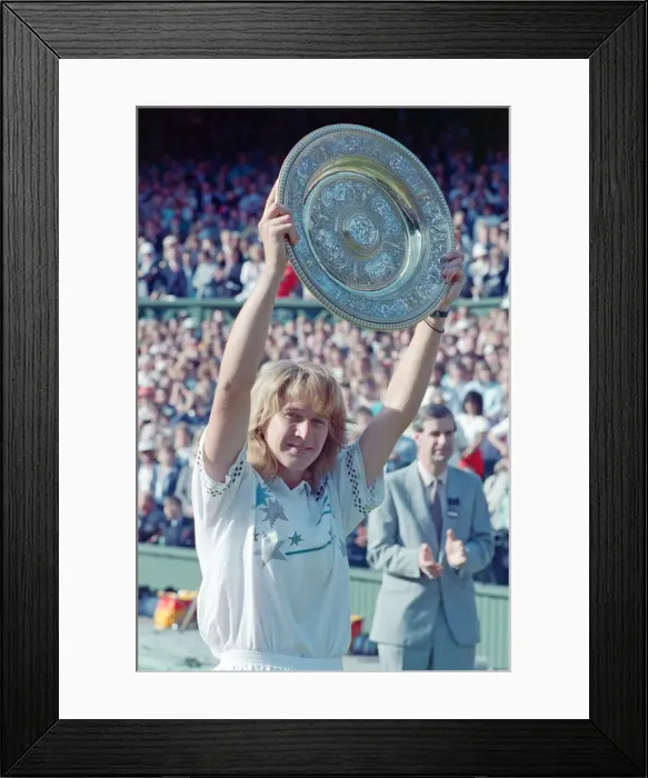 Framed Print : Steffi Graf pictured with her trophy, the Venus Rosewater Dish Framed Print : Steffi Graf pictured with her trophy, the Venus Rosewater Dish