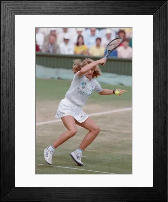 Framed Print : Steffi Graf pictured in action in the Wimbledon Ladies Singles Final on 2nd July 1988 Framed Print : Steffi Graf pictured in action in the Wimbledon Ladies Singles Final on 2nd July 1988