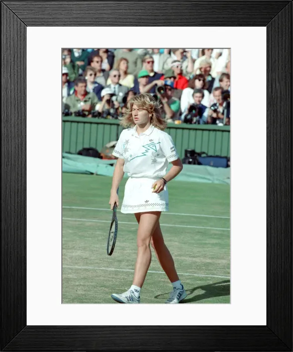 Framed Print : Steffi Graf pictured in action in the Wimbledon Ladies Singles Final on 2nd July 1988 Framed Print : Steffi Graf pictured in action in the Wimbledon Ladies Singles Final on 2nd July 1988