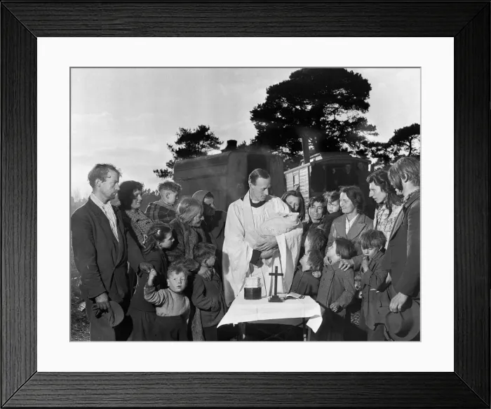 Framed Print : The vicar walked towards the gipsy camp in the wood. When he got level with the leading Framed Print : The vicar walked towards the gipsy camp in the wood. When he got level with the leading