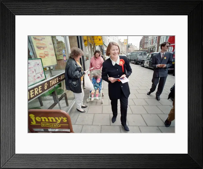 Framed Print : Actress and Labour candidate Glenda Jackson, election canvassing. 20th March 1992 Framed Print : Actress and Labour candidate Glenda Jackson, election canvassing. 20th March 1992