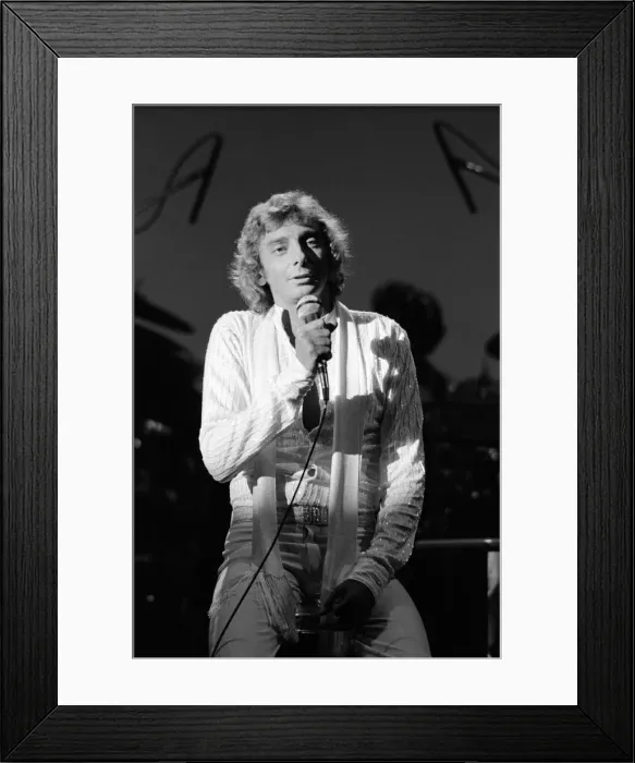 Framed Print : Pop singer Barry Manilow performing in Hollywood, USA. October 1978 Framed Print : Pop singer Barry Manilow performing in Hollywood, USA. October 1978