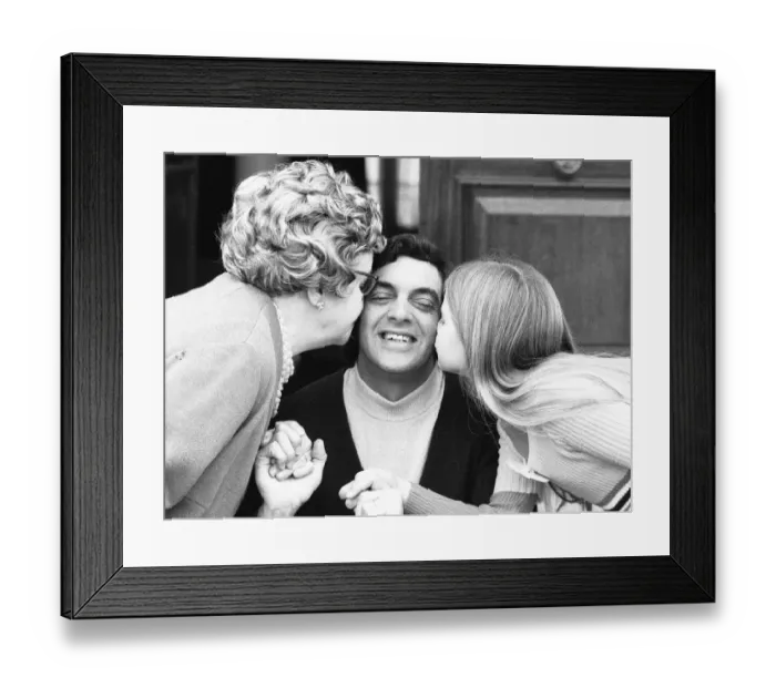 Framed Print : Famous entertainer Frankie Vaughan met the oldest and the youngest of his fan club Framed Print : Famous entertainer Frankie Vaughan met the oldest and the youngest of his fan club