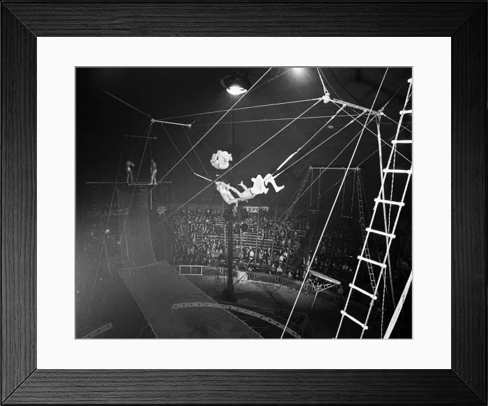 Framed Print : High in the big top, 60 feet above a hushed audience at Billy Smart Framed Print : High in the big top, 60 feet above a hushed audience at Billy Smart