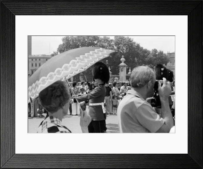 Framed Print : Changing of the Guard in London today. The Guards begin to wilt at the knees in the hot
