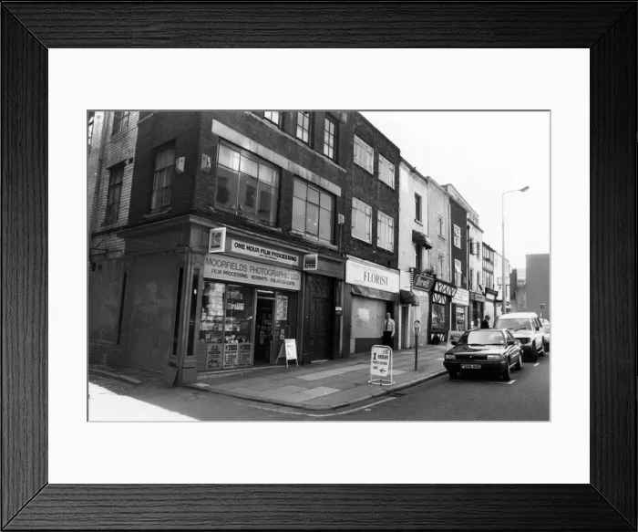 Framed Print : Moorfields buildings. 4th July 1989 Framed Print : Moorfields buildings. 4th July 1989