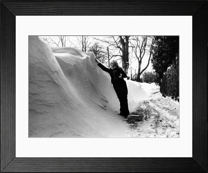 Framed Print : Susan Dibble of St Nicholas is 5ft 5in but dwarfed by drifts in Duffryn Lane, Cardiff Framed Print : Susan Dibble of St Nicholas is 5ft 5in but dwarfed by drifts in Duffryn Lane, Cardiff