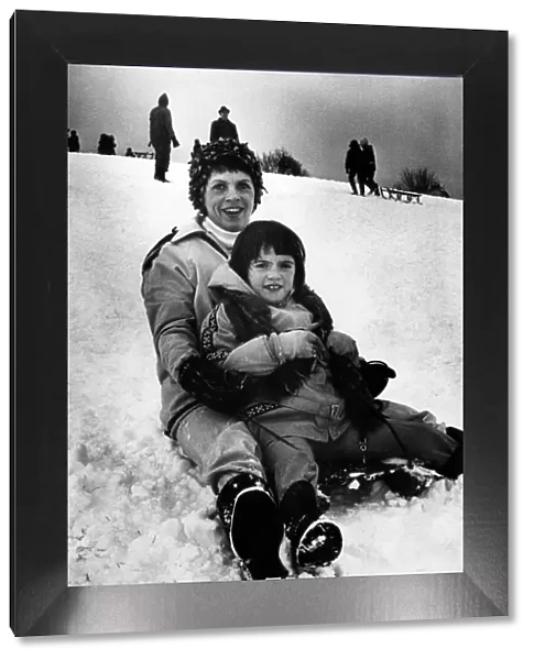 Sledges out at Ridgeway, Newport, south east Wales, 19th February 1978