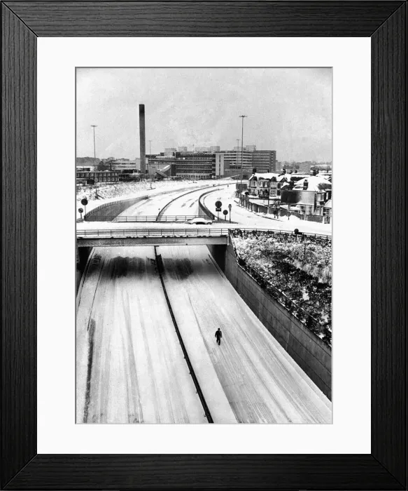 Framed Print : A solitary pedestrian on Western Avenue in Cardiff, a place where walkers usually fear to Framed Print : A solitary pedestrian on Western Avenue in Cardiff, a place where walkers usually fear to