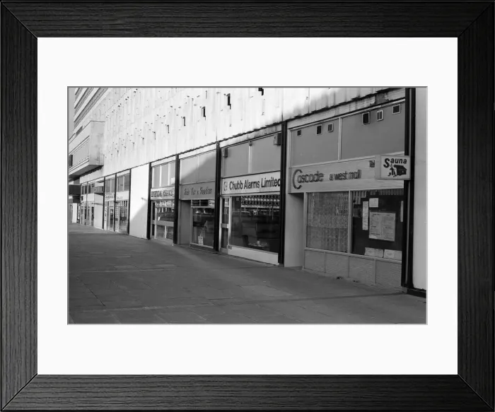 Framed Print : Shops at Butts Centre in Reading, Berkshire. 28th January 1978 Framed Print : Shops at Butts Centre in Reading, Berkshire. 28th January 1978