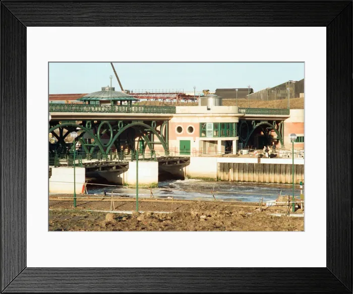 Framed Print : Teesside Barrage is raised, holding back the waters of the Tees. 12th December 1994 Framed Print : Teesside Barrage is raised, holding back the waters of the Tees. 12th December 1994