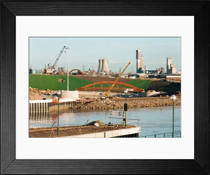Framed Print : Teesside Barrage is raised, holding back the waters of the Tees Framed Print : Teesside Barrage is raised, holding back the waters of the Tees