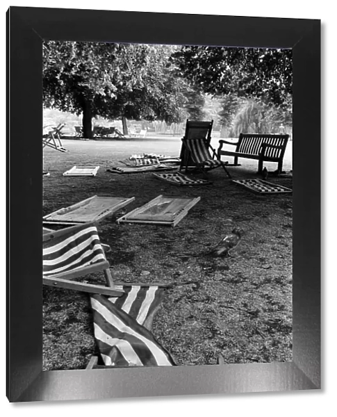 Empty deck chairs on a mid-summers day at St Jamess Park, London