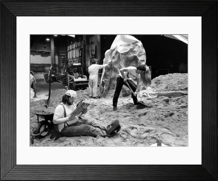 Framed Print : 30 tons of Southport sand is spread across the stage of the Liverpool Playhouse to create Framed Print : 30 tons of Southport sand is spread across the stage of the Liverpool Playhouse to create