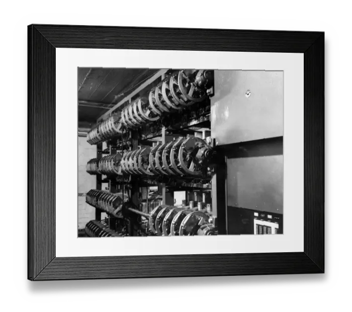 Framed Print : The extensive mechanism of the equipment under the Playhouse stage. 4th March 1961 Framed Print : The extensive mechanism of the equipment under the Playhouse stage. 4th March 1961