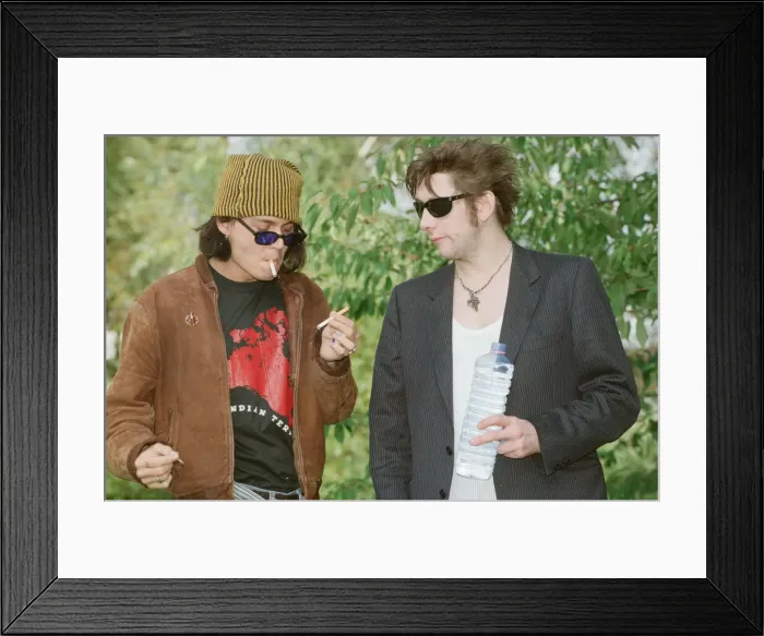 Framed Print : Johnny Depp (left in the hat) and singer Shane MacGowan