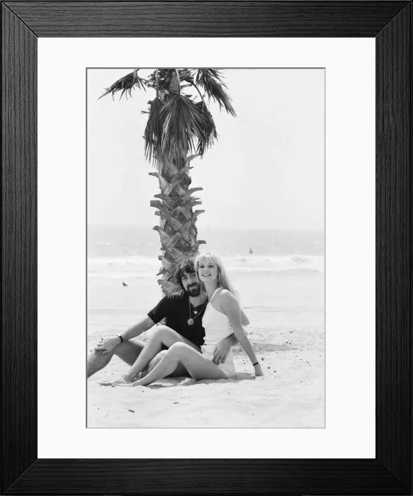 Framed Print : Keith Moon, drummer of The Who rock group with model Annette Lax in the resort of Malibu Framed Print : Keith Moon, drummer of The Who rock group with model Annette Lax in the resort of Malibu