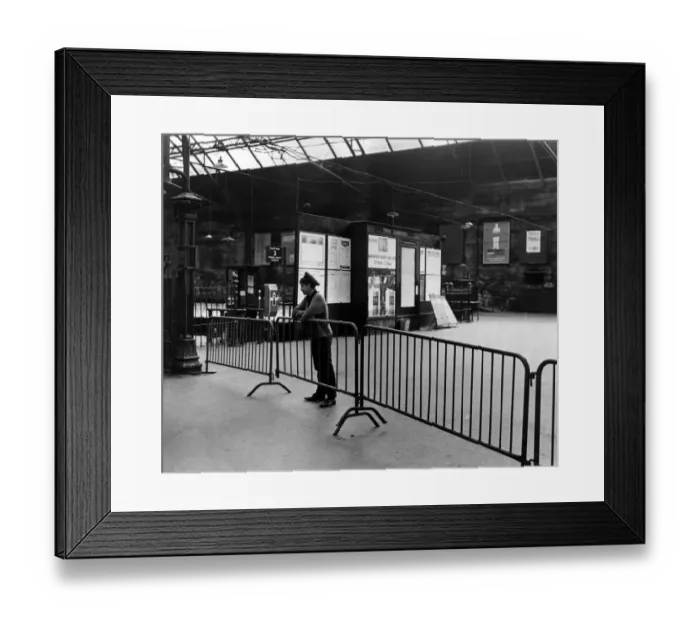 Framed Print : The frontier at Central Station, is separates the busy low level station Framed Print : The frontier at Central Station, is separates the busy low level station
