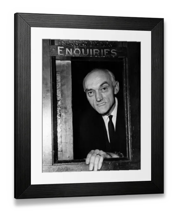 Framed Print : Mr Charles Orme at the enquiries service desk at Central Station. Liverpool, Merseyside