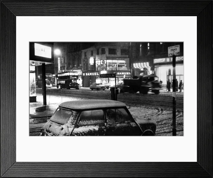 Framed Print : Church Street, Liverpool, 9. 30pm and the grit lorries start their all night task to keep Framed Print : Church Street, Liverpool, 9. 30pm and the grit lorries start their all night task to keep