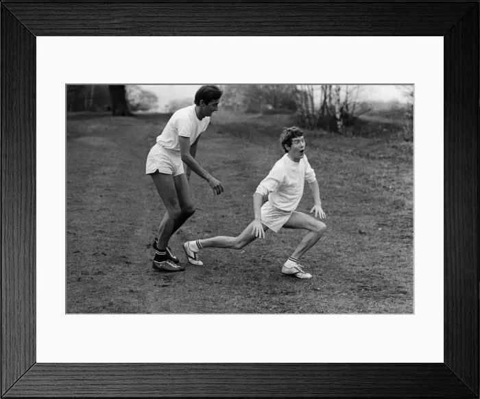 Framed Print : Actor Michael Crawford training with Olympic athlete Gordon Pirie for his upcoming role Framed Print : Actor Michael Crawford training with Olympic athlete Gordon Pirie for his upcoming role