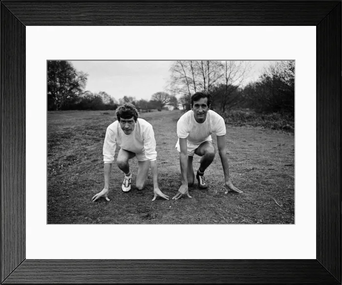 Framed Print : Actor Michael Crawford training with Olympic athlete Gordon Pirie for his upcoming role Framed Print : Actor Michael Crawford training with Olympic athlete Gordon Pirie for his upcoming role