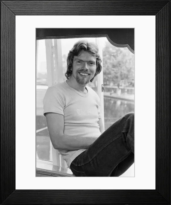 Framed Print : Richard Branson, 28 year old mastermind behind Virgin Music company. Relaxing on his boat Framed Print : Richard Branson, 28 year old mastermind behind Virgin Music company. Relaxing on his boat