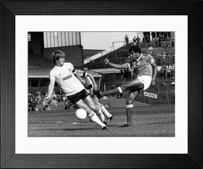 Framed Print : Howard Gayle lets fly for Blues at St Andrew s. Birmingham City v Ipswich Town Framed Print : Howard Gayle lets fly for Blues at St Andrew s. Birmingham City v Ipswich Town