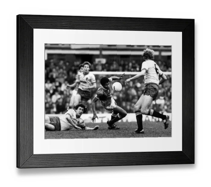 Framed Print : Birmingham Citys Howard Gayle loses his way and takes a tumble watched by Rostron Framed Print : Birmingham Citys Howard Gayle loses his way and takes a tumble watched by Rostron