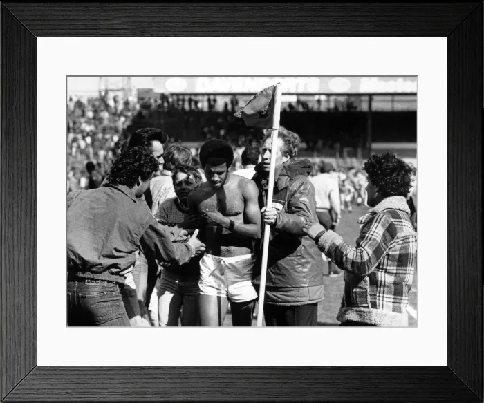 Framed Print : Blues fans mob the shirtless Howard Gayle after the news of relegation Framed Print : Blues fans mob the shirtless Howard Gayle after the news of relegation