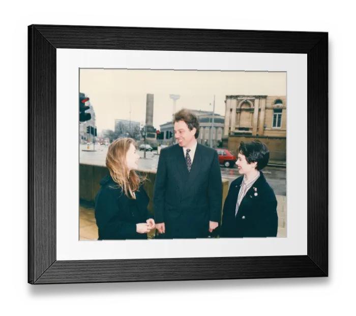 Framed Print : Tony Blair, in Liverpool, took time out to chat with Belvedere School in Toxteth pupils Framed Print : Tony Blair, in Liverpool, took time out to chat with Belvedere School in Toxteth pupils
