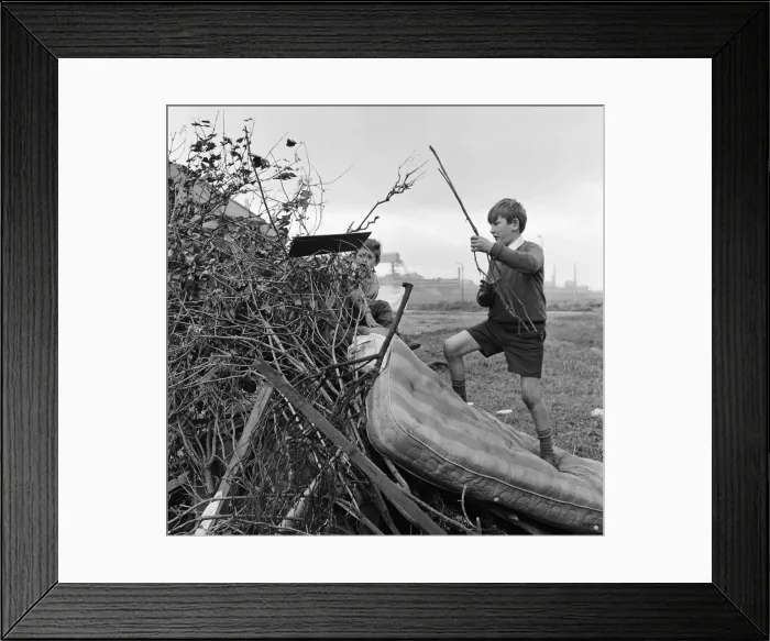 Framed Print : Children building a bonfire on Teesside. 1971 Framed Print : Children building a bonfire on Teesside. 1971