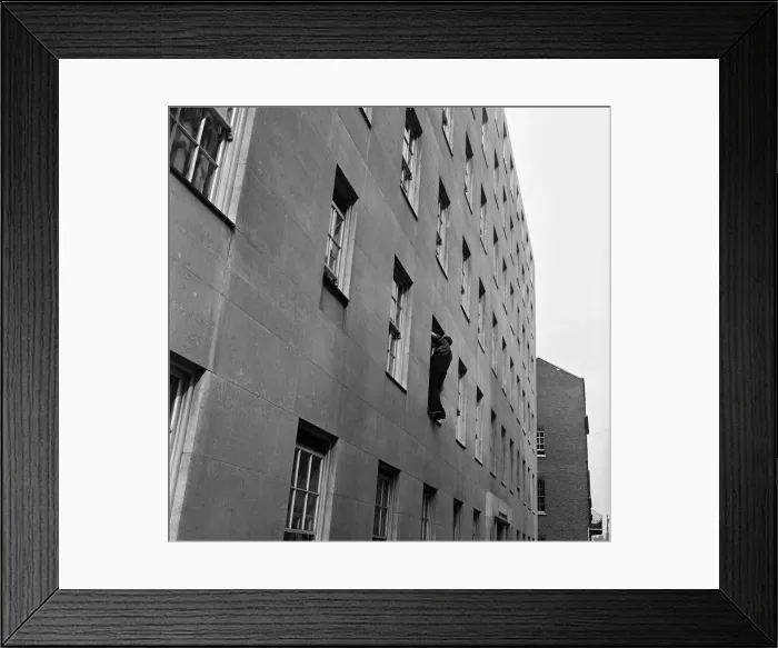 Framed Print : Window cleaning in Park Lane, London. 10th April 1954