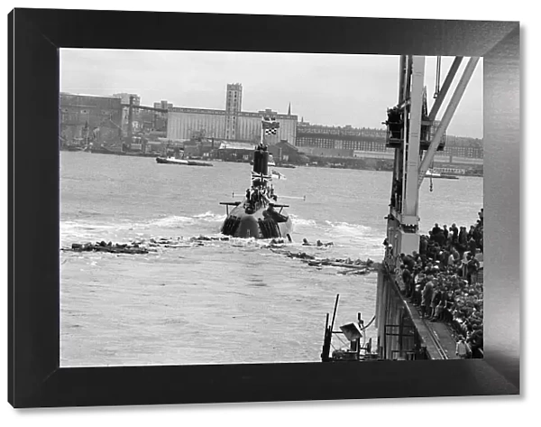 Launch of the new £30 million Churchill class nuclear submarine HMS Conqueror at