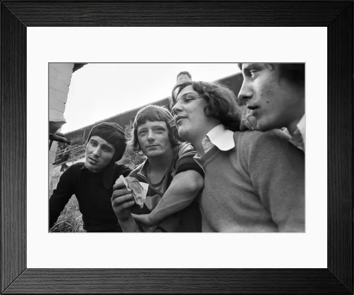 Framed Print : Manchester City football supporters gathered outside the ground before a match Framed Print : Manchester City football supporters gathered outside the ground before a match