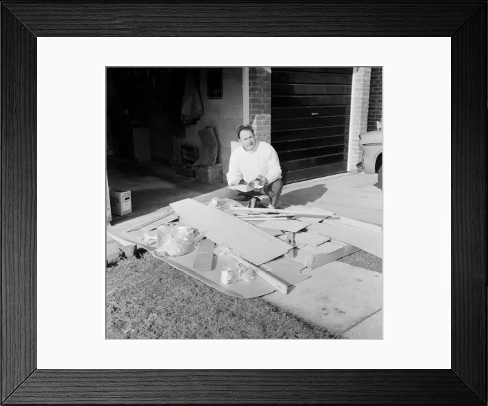 Framed Print : Mr Larry Cooper has just received a kit of parts to build a Mirror'dinghy Framed Print : Mr Larry Cooper has just received a kit of parts to build a Mirror'dinghy
