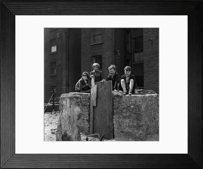 Framed Print : Boys playing at Clydesdale Road adventure playground. 18th May 1955 Framed Print : Boys playing at Clydesdale Road adventure playground. 18th May 1955