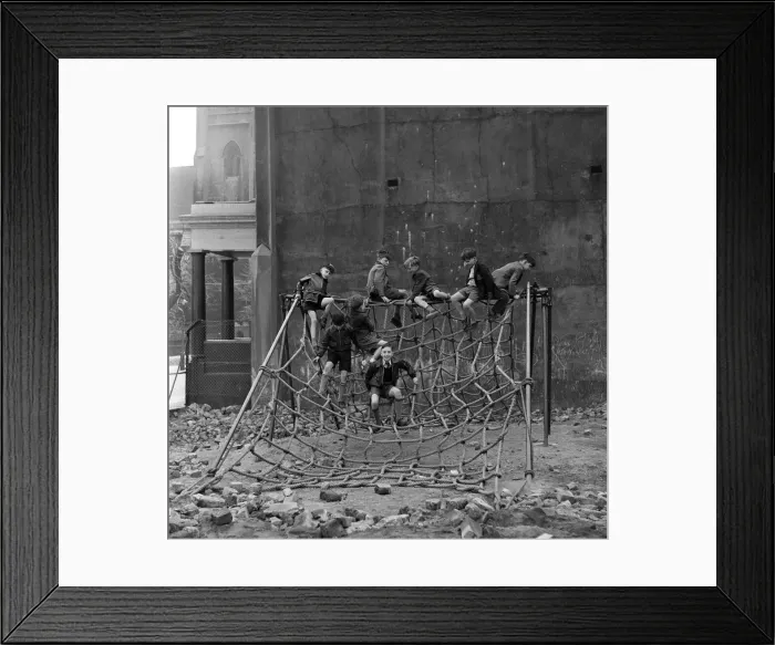 Framed Print : Boys playing at Clydesdale Road adventure playground. 18th May 1955