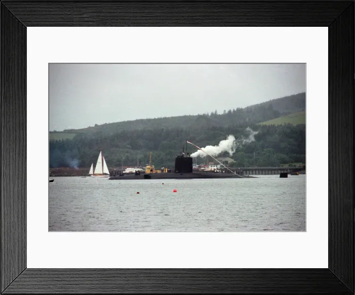 Framed Print : The Churchill class nuclear submarine HMS Conqueror leaves Her Majestys Naval Base