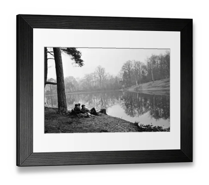 Framed Print : Scenes of boys fishing at Keston Ponds, Kent. 9th January 1964