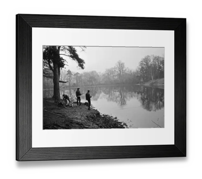 Framed Print : Scenes of boys fishing at Keston Ponds, Kent. 9th January 1964 Framed Print : Scenes of boys fishing at Keston Ponds, Kent. 9th January 1964