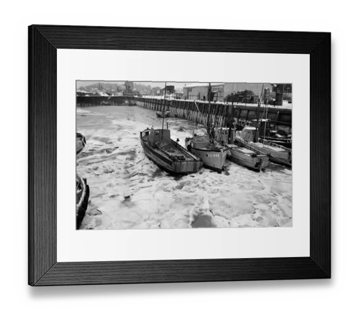 Framed Print : Fishing boats frozen in Whitstable Harbour, Kent. 20th January 1966 Framed Print : Fishing boats frozen in Whitstable Harbour, Kent. 20th January 1966