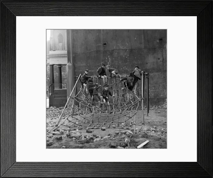Framed Print : Boys playing at Clydesdale Road adventure playground. 18th May 1955