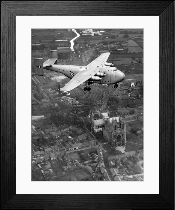 Framed Print : The famous Blackburn Beverley is seen here high above the town of that name Framed Print : The famous Blackburn Beverley is seen here high above the town of that name