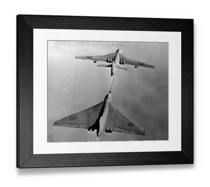 Framed Print : An air to air picture of a Vickers Valiant tanker refuelling Avro Vulcan Bomber in Framed Print : An air to air picture of a Vickers Valiant tanker refuelling Avro Vulcan Bomber in