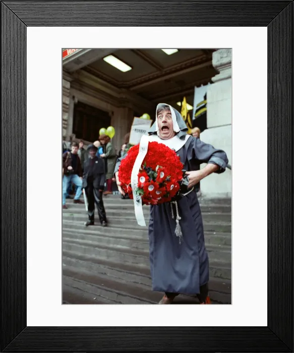 Framed Print : Comedian and actor Terry Jones takes part in a rail tunnel protest outside Waterloo Framed Print : Comedian and actor Terry Jones takes part in a rail tunnel protest outside Waterloo