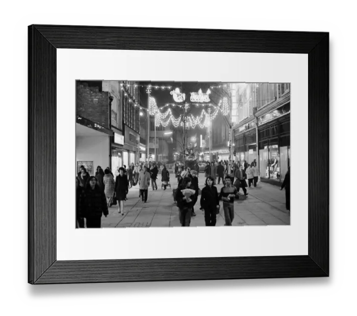 Framed Print : Xmas lights, Cleveland Centre. Middlesbrough, North Yorkshire, 1972 Framed Print : Xmas lights, Cleveland Centre. Middlesbrough, North Yorkshire, 1972