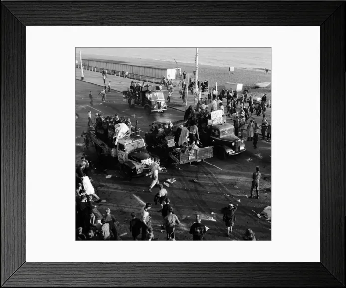 Framed Print : Lorry Battle. Students rag afternoon. A battle of flour and soot on Marine Parade Framed Print : Lorry Battle. Students rag afternoon. A battle of flour and soot on Marine Parade