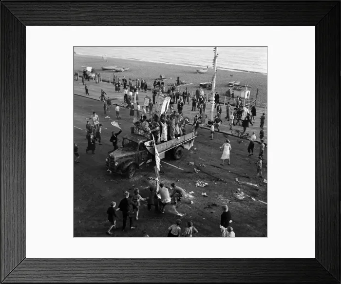 Framed Print : Lorry Battle. Students rag afternoon. A battle of flour and soot on Marine Parade Framed Print : Lorry Battle. Students rag afternoon. A battle of flour and soot on Marine Parade